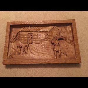 Carved Wood Log Cabin Wall Decor Picture 3D Rustic